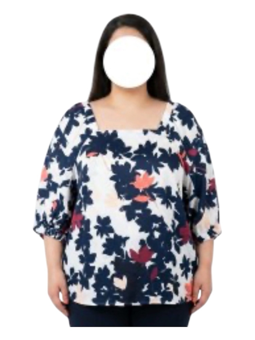 Liz Claiborne Navy & White Floral Square-Neck Blouse size XXL